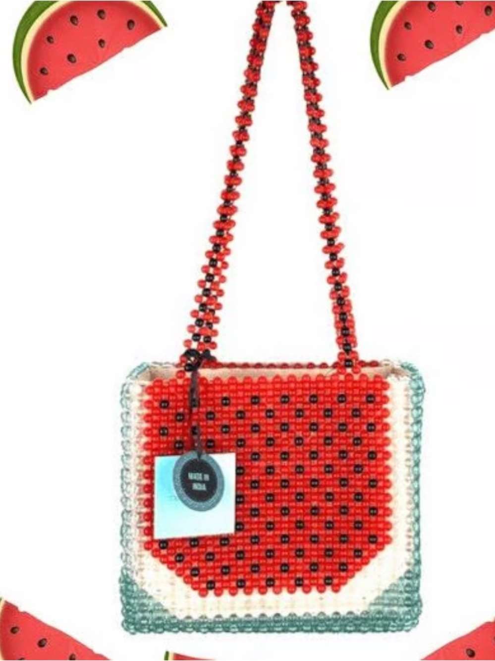 Cynthia Rowley Red White Green Beaded Watermelon Tote Shoulder Bag
